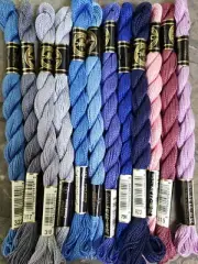 Threads for Needlepoint Hand Embroidery 12x DMC Perle #5 Blue Grey Pink