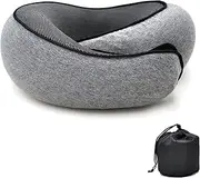 [MarCoolTrip MZ] Upgraded Travel Neck Pillow for Airplane, 100% Pure Memory Foam, Lightweight & Portable, Ergonomic Design for Sleeping on Flights, Cars, Offices - Light Grey (Dark Gray)