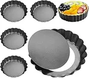 PERFETSELL 6 PCS Quiche Pans 10cm/4inch Non Stick Flan Tart Dishes Removable Mini Tart Tins Carbon Steel Tarlet Cases Round Small Pie Dishes Mold with Non Stick Coating and Loose Bases, Black