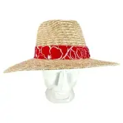 BRIXTON | NWT Joanna Straw Hat M Medium Honey Aloha Red UPF 50 Adjustable