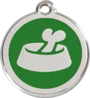 Red Dingo Bone in Bowl Tag Green - Lifetime Guarantee - Cat, Dog, Pet ID Tag Eng