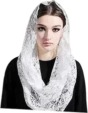 [Yardenfun] Mass Scarf Catholicism Lace Veil Women's Covering Scarf Vintage Floral Design Comfortable and Stylish White