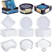 LET'S RESIN 18 Pcs Coaster Resin Molds Silicone, Coaster Molds with Round Square Octagon Shape Holder Molds for Epoxy Resin, DIY Art Craft Cup Mats