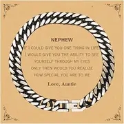[Generic] Unique Cuban Link Chain Bracelet for Nephew - Gifts of Love and Confidence from Auntie - Birthday, Christmas, Graduation - Engraved Inspirational Jewelry for Special Nephew, Small, Silver Plated Zinc,