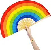 Amajiji Large Folding Hand Rave Fan Popping Fans Clap Fans for Line Dancing, Big Clacking Fan for Boots On The Ground Dance,Party,Decoration,Festival (Rainbow)