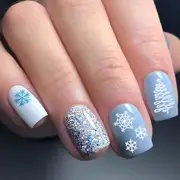 Christmas Short Press on Nails Square Light Blue Christmas Tree Snowflakes