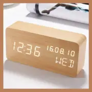 Wood Digital Alarm Clock Desk Time, Date(MM/DD/YY), Day of The Week, Temperat...