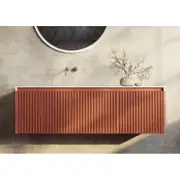 TOOLKISS Wall Hung Bathroom Vanity 1400mm Potter’s Clay – Elegant Fluted Design with Thin Solid Surface Basin, Water-Resistant MDF, Soft-Close Drawers, Includes Pop-Up Waste