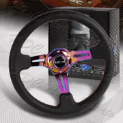 NRG 350MM Black Leather Neo Chrome Spoke Red Stitch Steering Wheel RST-018R-MCRS