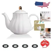 Classic Pumpkin-Shaped 40-Oz White Teapot with Stainless Infuser for Loose Leaf