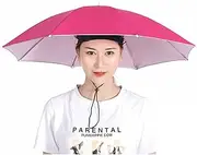 Umbrella Hat,Rainbow Adult Cap with Head Strap,Sun Umbrella,Portable Folding Waterproof Headwear for Beach,Golf, Hiking- Rose red||69cm