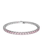 [Swarovski] Matrix Tennis Bracelet Round Cut Small Rhodium Plated in Pink
