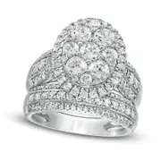 2.5 CT. T.W. Composite Natural Diamond Oval Frame Multi-Row Bridal Engagement Ring Set in Solid 10K White Gold