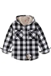 Boys Sherpa Lined Full Zip Flannel Plaid Shirt Jacket,Cozy Hooded Flannel XL