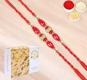 Ghasitaram Gifts Rakhi for Brother Rakhis Online - Set of 2-2K-271 Fancy Thread Rakhis with 400 GMS of Soan Papdi