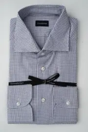 NWT ERMENEGILDO ZEGNA Blue Check Cotton Point Collar Dress Shirt 17 1/2 44