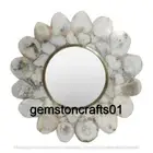 15"x15" White Agate Floral Egded Wall Mirror, Agate Bedroom Decors Wall Mirror