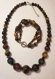 BARSE Vintage Necklace and Bracelet Set Tiger's Eye/ Red Tiger's Eye with...