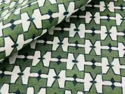 Nine Muses Geometric Belgian Linen Print Fabric- Geo Plate / Ink Green 1.90 yds