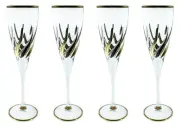 Set of Four 4 Murano Champagne Wine Glass Hand Painted Gold Silver