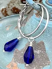 Blue Teardrop and Silver Lever Back Earrings. Laguna Beach Boutique.