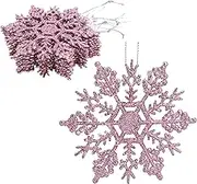 Pack of 12-10cm Glitter Snowflake Hanging Decorations - Christmas Decorations (Baby Pink)