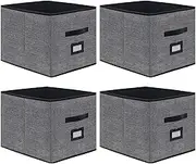 Onlyeasy Extra Large Foldable Cloth Storage Cubes 4 Pack with Label Holders - Fabric Storage Bins Baskets Organizers for Home Office Nursery with Handles, 13 L x 15 W x 13 H Inch, Black, MXABXL04PLP