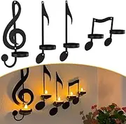 4Pcs Music Note Candle Holder Vintage Art Musical Note Style Candle Holders Iron Candle Holder Decorations Black Music Note Wall Sconce Wall Hanger Signs for Home Office Décor
