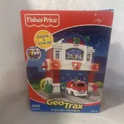 Rare Fisher Price Geo Trax Beantown Fire Station with Fireman Figure New 2006