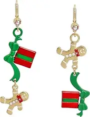 [Betsey Johnson] Womens Jingle Bell Bling Christmas Gingerbread & Present Mismatch Earrings, One Size, Metal Glass, No Gemstone