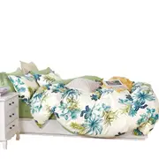 Floral Green Blue Reversible Cotton Quilt