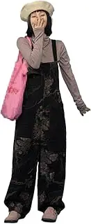[YiKeGuiHuaShu] Loose Wide-Leg Jumpsuit for and Winter Trousers, Retro Lazy Floral Overalls, Waisted Straight Pants, Trousers
