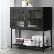 Bathroom Cabinet with Tempered Glass Door Storage Floor Cabinet Cupboard Black
