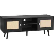 Rattan TV Stand, Boho TV Cabinet for 55 inch TV, Mid Century Modern TV Stand, Rattan TV Console with Adjustable Shelfs for Living Room, Media Room,