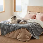 TARODEA Waterproof Blanket for Bed - Sherpa Fleece Waterproof Dog Blankets for Large Dogs, Pet Blankets for Bed/Couch/Dog Crate, Soft Plush Reversible Furniture Protector,Queen Size (Grey, 152x203cm)