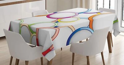 Ambesonne Geometric Shape Tablecloth; Colorful Rings; Size: 90x60 inches-New!