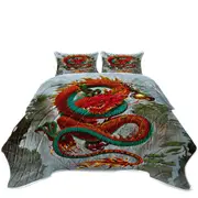 Cool Fantasy Good Fortune Red Chinese Dragon Coverlet