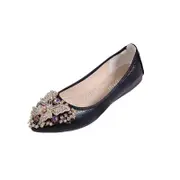 Catzon Womens Foldable Ballet Flats Rhinestone Pointed Toe Comfortable Shoes-Black