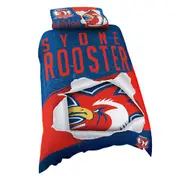 Sydney Roosters NRL SINGLE Bed Quilt Doona Duvet Cover and Pillow Case Set