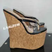 Women Sandals Platform Wedges 20CM Heels Flip Flop Shiny Clear PVC Party Ladies