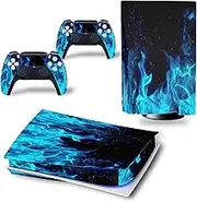 Decal Skin for Ps5 Disk, Whole Body Vinyl Sticker Cover for Playstation 5 Console and Controller (PS5 disc Edition, Blue fire)