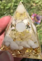 Natural Gemstone Crystal Sphere 3D Orgonite Epoxy Pyramid Energy Tower Healing