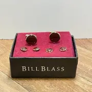 MINT! Bill Blass Classic Cufflinks & Studs, Brown Stone Gold Tone