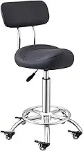 Ergonomic Saddle Stool with Back Support and Footrest for Kitchen Office Salon Dentist Clinic Black Color Adjustable Height 50 70cm.