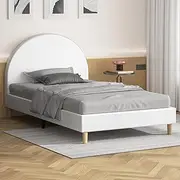 ALFORDSON Bed Frame Base King Single Size Calla Series with Bed Head, Mattress Topper Platform Foundation with PU Leather Upholstery for Bedroom, White