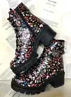 Jeffrey Campbell Czech Combat Boot Platform Black Floral Leather Lace Lug 6 NIB