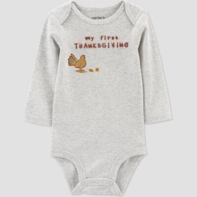 3M Just One You Carter's My First Thanksgiving long sleeve Gray Bodysuit Holiday