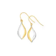 9ct Gold Two Tone Wave Drop Earrings