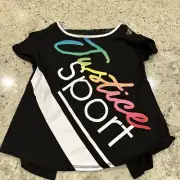 Justice Sport Girls Size 12 Glitter Open Back Vented Black Top Sports Bra NWT