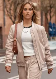 [Lorna Jane] Heritage Bomber Jacket in Neutrals, Size - Medium M Light Oxford Tan